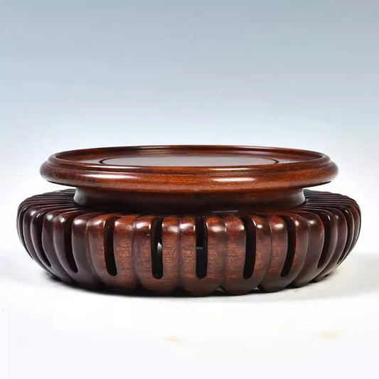 Yixing Clay Teapot with Round Solid Wood Frame, Antique, Handicraft, Flower Pot Decoration, Vase Base