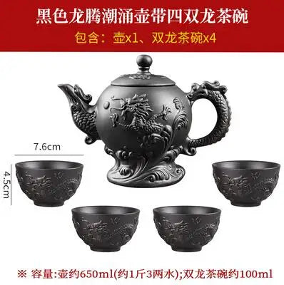 Yixing Clay Zisha Teapot Large Handmade Dragon Teapot Single Pot Ceramic Household Kungfu Tea Set Tea Cup Set Water Kettle Puer