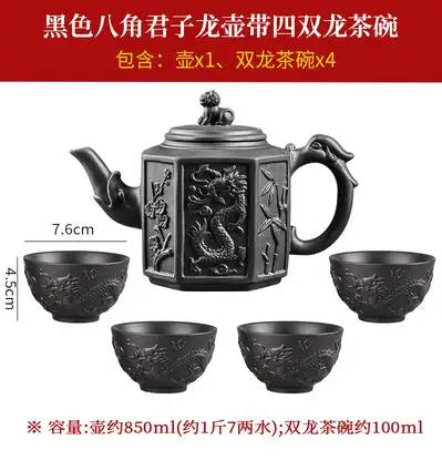 Yixing Clay Zisha Teapot, Large Handmade Dragon Teapot, Single Pot Ceramic Household Kungfu Tea Set, Tea Cup Set