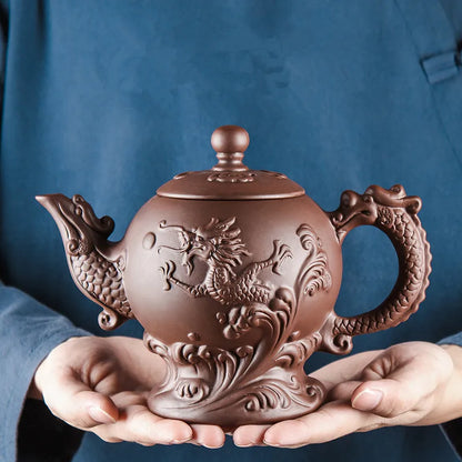 Yixing Clay Zisha Teapot Large Handmade Dragon Teapot Single Pot Ceramic Household Kungfu Tea Set Tea Cup Set Water Kettle Puer