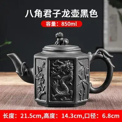Yixing Clay Zisha Teapot, Large Handmade Dragon Teapot, Single Pot Ceramic Household Kungfu Tea Set, Tea Cup Set