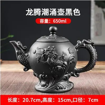 Yixing Clay Zisha Teapot, Large Handmade Dragon Teapot, Single Pot Ceramic Household Kungfu Tea Set, Tea Cup Set