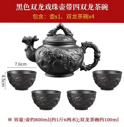 Yixing Clay Zisha Teapot Large Handmade Dragon Teapot Single Pot Ceramic Household Kungfu Tea Set Tea Cup Set Water Kettle Puer