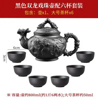 Yixing Clay Zisha Teapot, Large Handmade Dragon Teapot, Single Pot Ceramic Household Kungfu Tea Set, Tea Cup Set