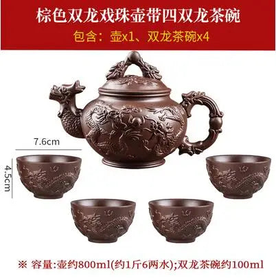 Yixing Clay Zisha Teapot Large Handmade Dragon Teapot Single Pot Ceramic Household Kungfu Tea Set Tea Cup Set Water Kettle Puer
