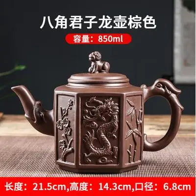 Yixing Clay Zisha Teapot, Large Handmade Dragon Teapot, Single Pot Ceramic Household Kungfu Tea Set, Tea Cup Set
