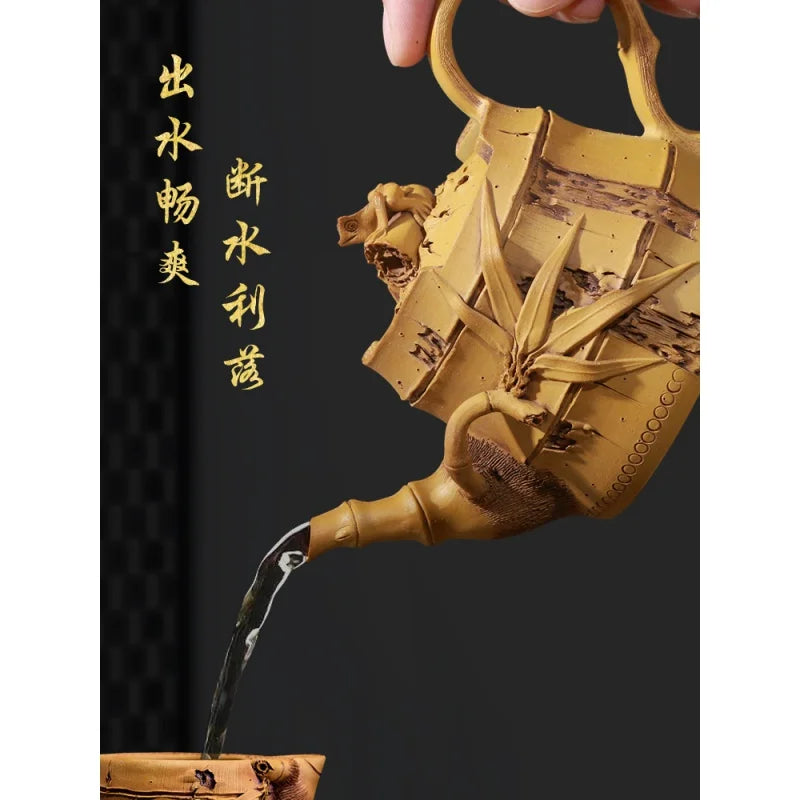 Yixing Famous Teapot Pure Handmade Raw Ore Bamboo Segment Teapot Chen Dongzhu Live Broadcast Tea Set Home