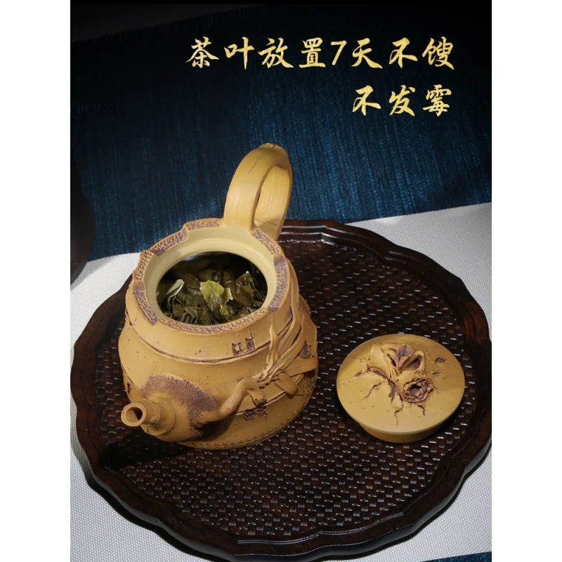 Yixing Famous Teapot Pure Handmade Raw Ore Bamboo Segment Teapot Chen Dongzhu Live Broadcast Tea Set Home