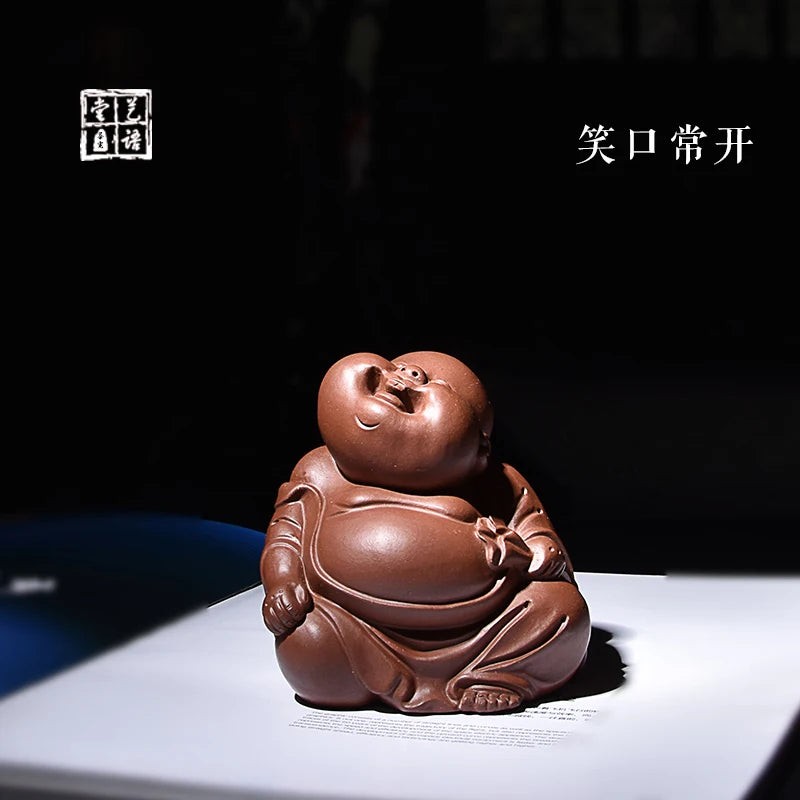 Yixing Fine Yixing Clay Tea Carve Handmade Maitreya Buddha Ornaments Arhat Little Monk Sculpture Tea Set Personality Supportable
