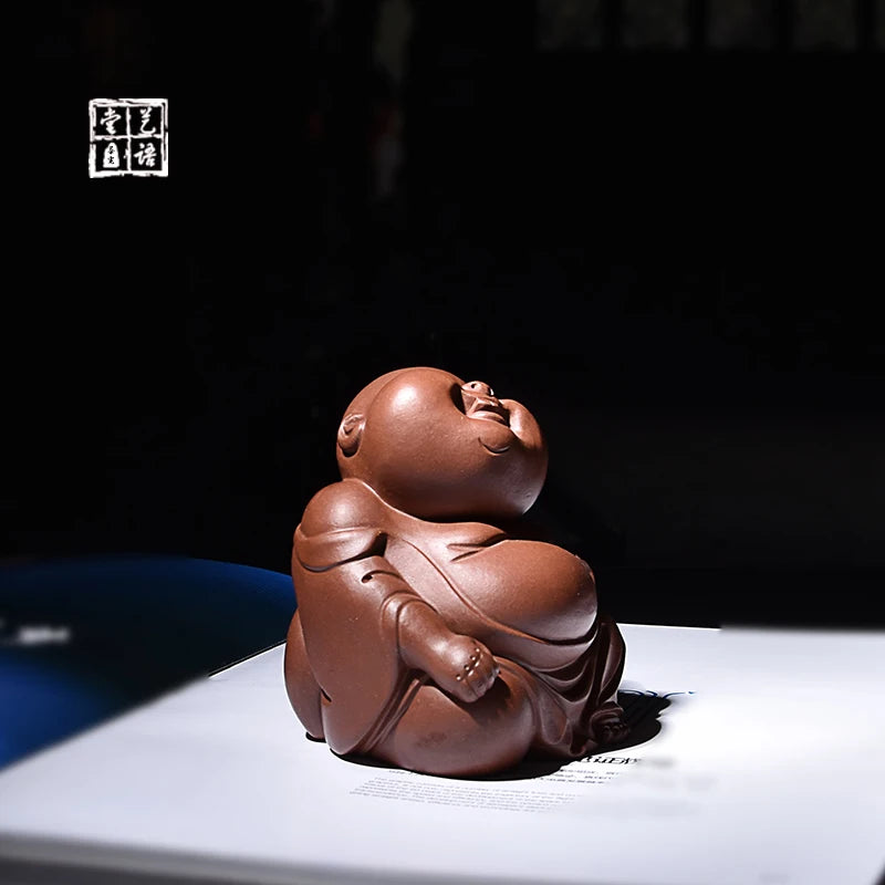 Yixing Fine Yixing Clay Tea Carve Handmade Maitreya Buddha Ornaments Arhat Little Monk Sculpture Tea Set Personality Supportable