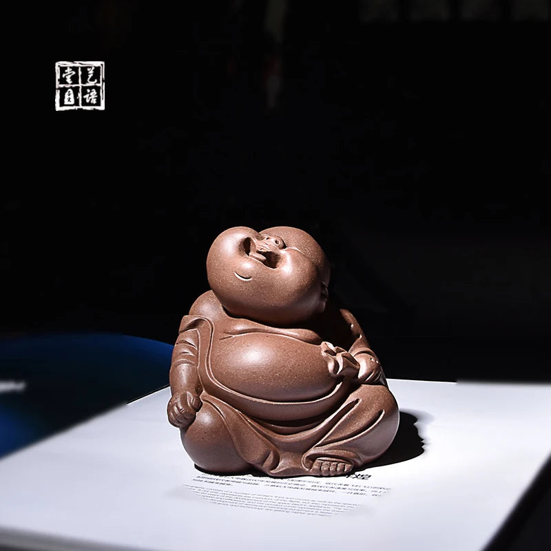 Yixing Fine Yixing Clay Tea Carve Handmade Maitreya Buddha Ornaments Arhat Little Monk Sculpture Tea Set Personality Supportable