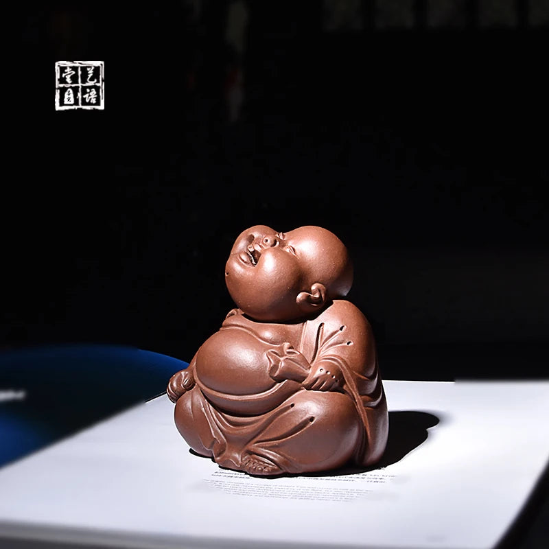 Yixing Fine Yixing Clay Tea Carve Handmade Maitreya Buddha Ornaments Arhat Little Monk Sculpture Tea Set Personality Supportable