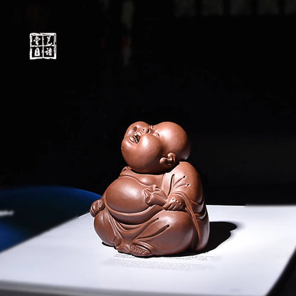 Yixing Fine Yixing Clay Tea Carve Handmade Maitreya Buddha Ornaments Arhat Little Monk Sculpture Tea Set Personality Supportable