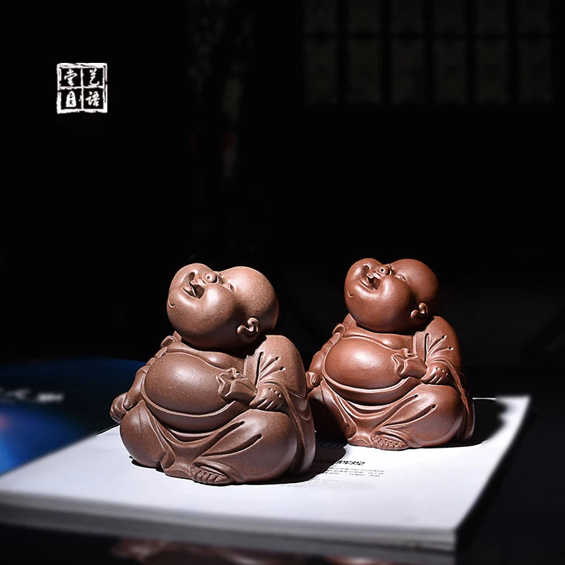 Yixing Fine Yixing Clay Tea Carve Handmade Maitreya Buddha Ornaments Arhat Little Monk Sculpture Tea Set Personality Supportable