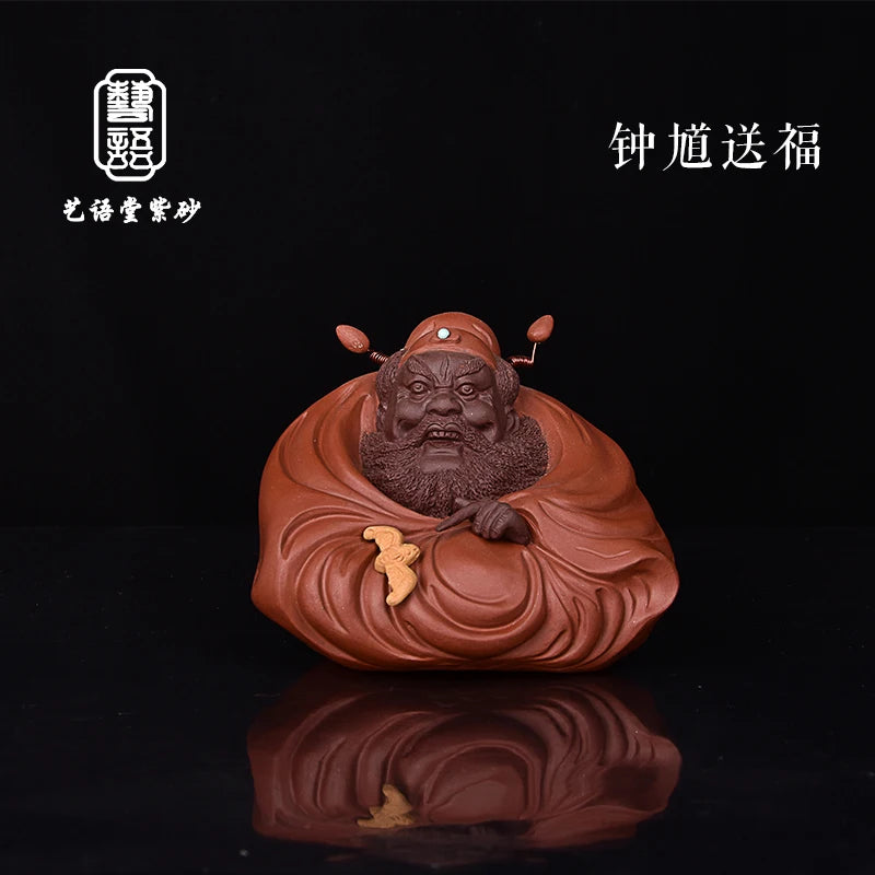Yixing Fine Yixing Clay Tea Carve Zhong Kui Handmade Sending Blessing Decoration Tea Set Tea Ceremony Zhong Kui Supportable Fort