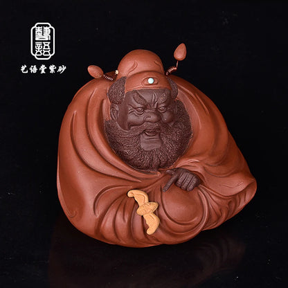 Yixing Fine Yixing Clay Tea Carve Zhong Kui Handmade Sending Blessing Decoration Tea Set Tea Ceremony Zhong Kui Supportable Fort