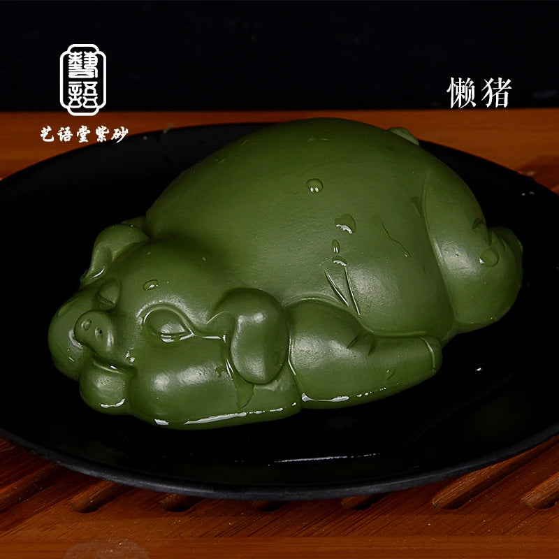 Yixing Fine Zisha Lazy Pig Tea Ornaments Pig Tea Set Small Ornaments Handmade Creative Personality Lying Pig Supportable Tea Tra