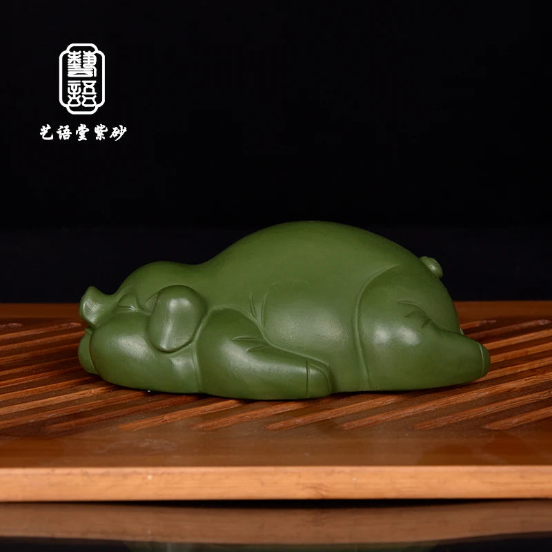 Yixing Fine Zisha Lazy Pig Tea Ornaments Pig Tea Set Small Ornaments Handmade Creative Personality Lying Pig Supportable Tea Tra