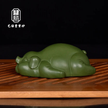 Yixing Fine Zisha Lazy Pig Tea Ornaments Pig Tea Set Small Ornaments Handmade Creative Personality Lying Pig Supportable Tea Tra