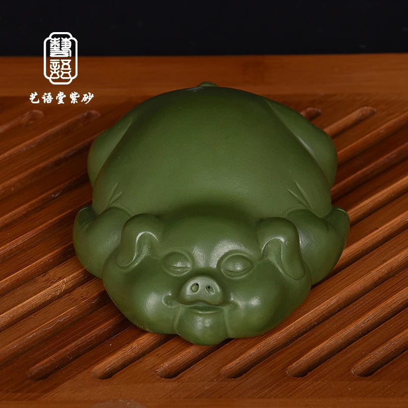 Yixing Fine Zisha Lazy Pig Tea Ornaments Pig Tea Set Small Ornaments Handmade Creative Personality Lying Pig Supportable Tea Tra