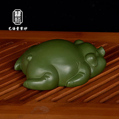 Yixing Fine Zisha Lazy Pig Tea Ornaments Pig Tea Set Small Ornaments Handmade Creative Personality Lying Pig Supportable Tea Tra