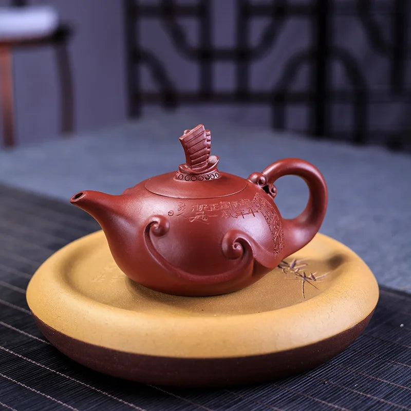 Yixing Genuine Dahongpao Purple Clay Pot Hand lettering Smooth sailing Teapot Chinese Kung Fu tea set gift pot  210cc