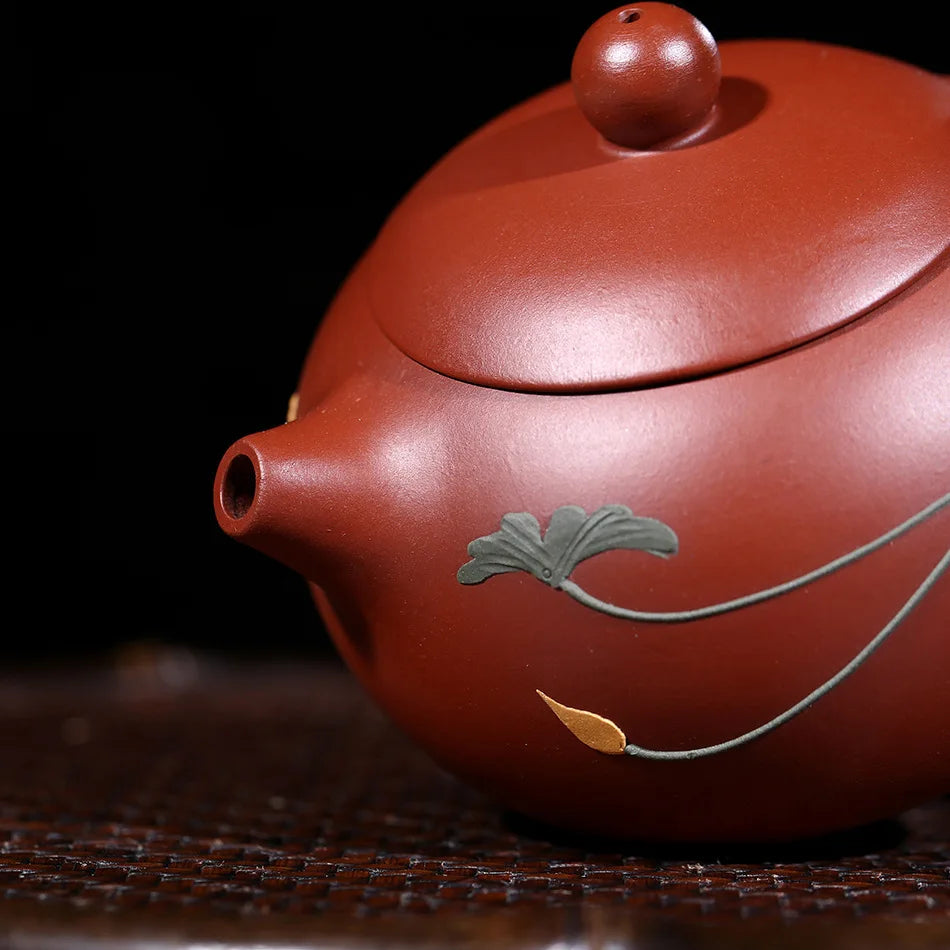 Yixing Handmade Pure Hand Teapot, Mud Painted, Xi Shi Pot, Purple Clay, 188 Ball Hole, 160ml