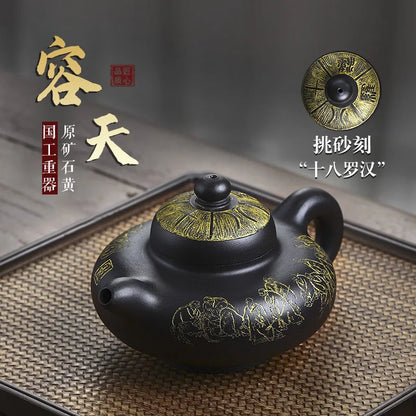 Yixing Handmade Purple Clay Pot Collection Mineral Yellow Rongtian Easy-to-Pack Water Smooth