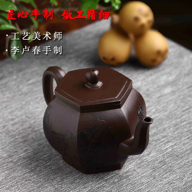 Yixing Handmade Purple Clay Pot Hundred Eyes Purple Eggplant Puree Shede Kung Fu Tea Set Chinese Teapot 300ml