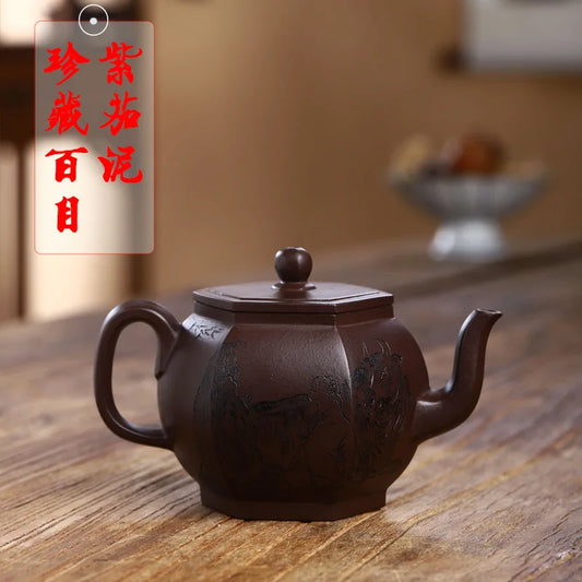 Yixing Handmade Purple Clay Pot Hundred Eyes Purple Eggplant Puree Shede Kung Fu Tea Set Chinese Teapot 300ml