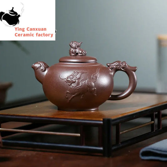 Yixing Handmade Purple Clay Pot Original Mine Purple Clay Kylin Pot Drinking Pu'er Home Teapot Kung Fu Teapot 340ml