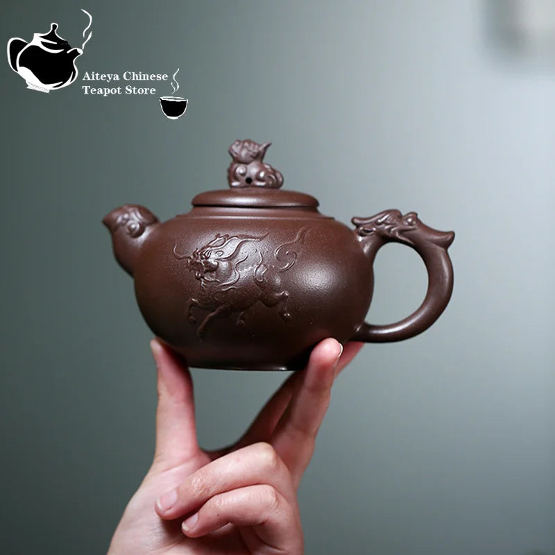 Yixing Handmade Purple Clay Pot Original Mine Purple Clay Kylin Pot Drinking Pu'er Home Teapot Kung Fu Teapot 340ml