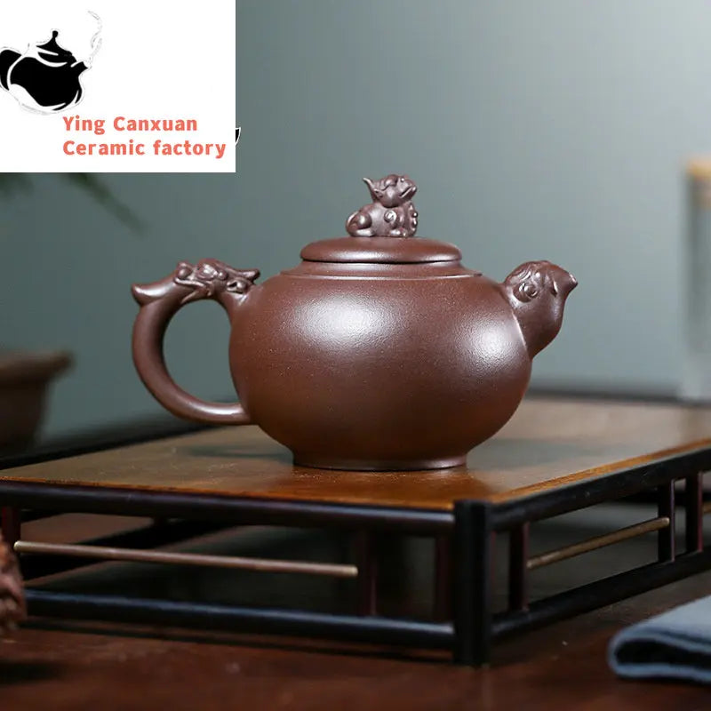 Yixing Handmade Purple Clay Pot Original Mine Purple Clay Kylin Pot Drinking Pu'er Home Teapot Kung Fu Teapot 340ml
