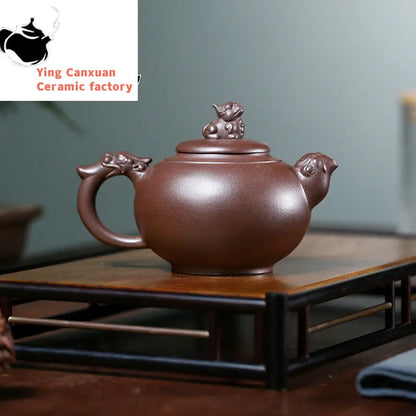Yixing Handmade Purple Clay Pot Original Mine Purple Clay Kylin Pot Drinking Pu'er Home Teapot Kung Fu Teapot 340ml