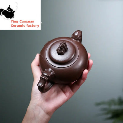 Yixing Handmade Purple Clay Pot Original Mine Purple Clay Kylin Pot Drinking Pu'er Home Teapot Kung Fu Teapot 340ml