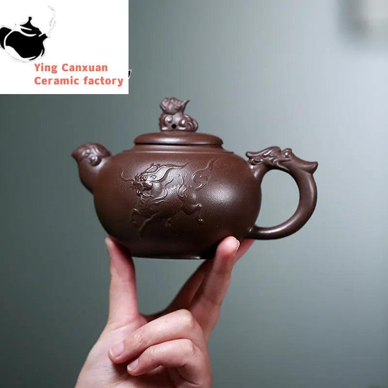 Yixing Handmade Purple Clay Pot Original Mine Purple Clay Kylin Pot Drinking Pu'er Home Teapot Kung Fu Teapot 340ml