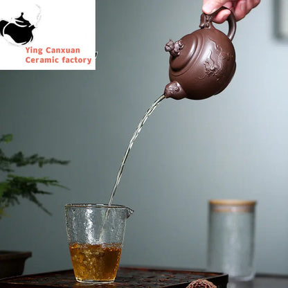 Yixing Handmade Purple Clay Pot Original Mine Purple Clay Kylin Pot Drinking Pu'er Home Teapot Kung Fu Teapot 340ml