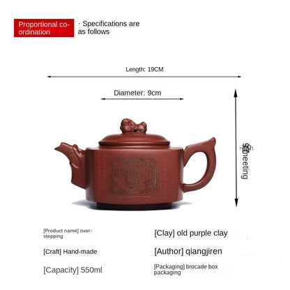 Yixing Handmade Purple Clay Pot Raw Ore Hundred Eyes Purple Clay Lucky Birds Drinking Pu'er Kung Fu Tea Set Chinese Teapot 450ml