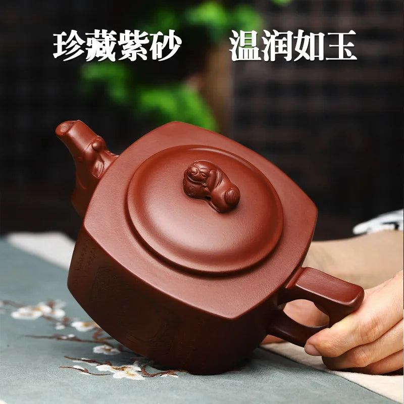 Yixing Handmade Purple Clay Pot Raw Ore Hundred Eyes Purple Clay Lucky Birds Drinking Pu'er Kung Fu Tea Set Chinese Teapot 450ml