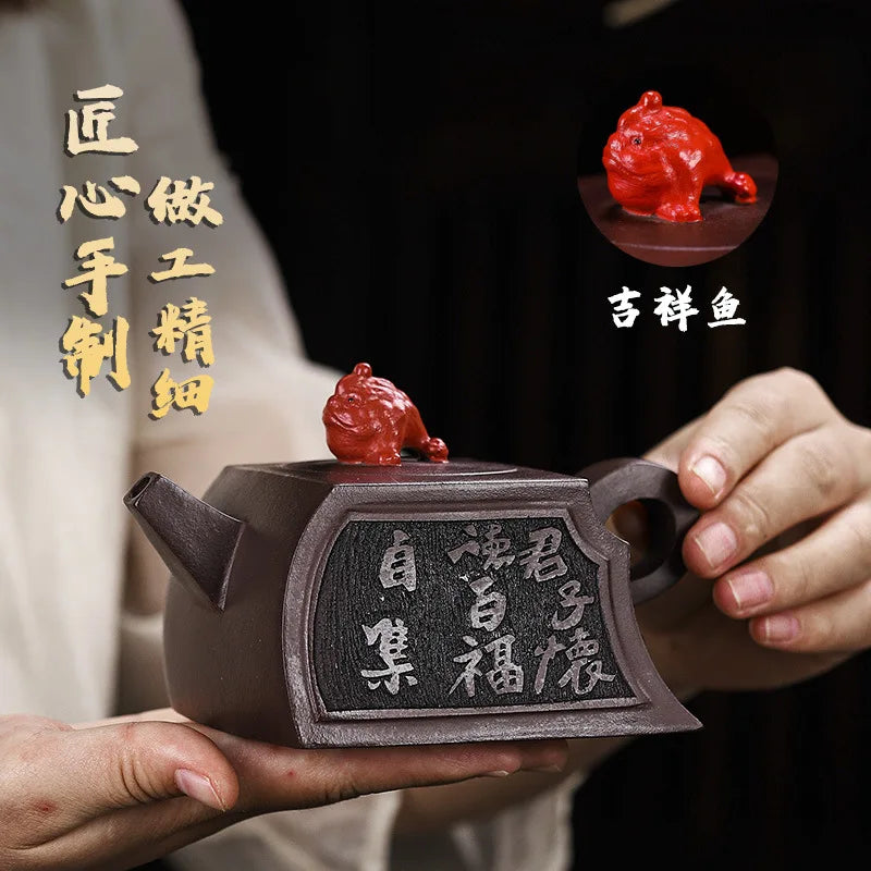 Yixing Handmade Purple Clay Pot Raw Ore Purple Clay Easy-Coated Pulp Opportunity Knocks Drip-Free