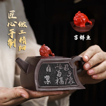 Yixing Handmade Purple Clay Pot Raw Ore Purple Clay Easy-Coated Pulp Opportunity Knocks Drip-Free