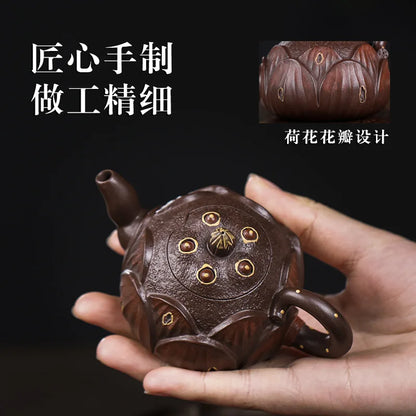 Yixing Handmade Purple Clay Pot Raw Ore Purple Clay Mini Pot Step-by-Step Lotus Easy-Coated Pulp Water Smooth Drip-Free