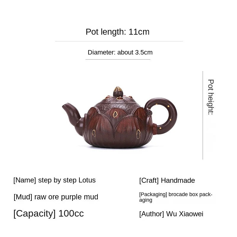 Yixing Handmade Purple Clay Pot Raw Ore Purple Clay Mini Pot Step-by-Step Lotus Easy-Coated Pulp Water Smooth Drip-Free