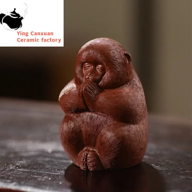 Yixing Handmade Purple Clay Tea Pet Chinese Monkey King Statue Ornaments Tea Figurine Crafts Tea Ceremony Decoration Accessories