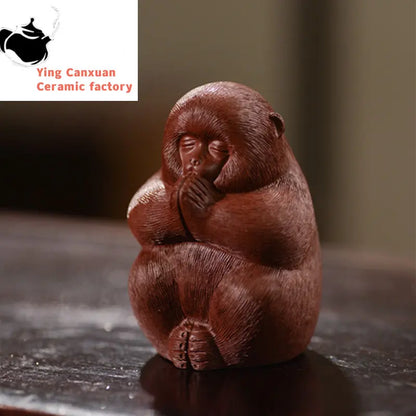 Yixing Handmade Purple Clay Tea Pet Chinese Monkey King Statue Ornaments Tea Figurine Crafts Tea Ceremony Decoration Accessories