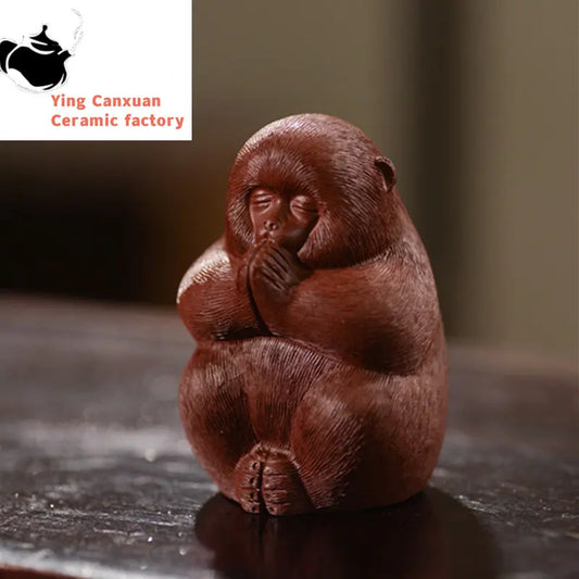 Yixing Handmade Purple Clay Tea Pet Chinese Monkey King Statue Ornaments Tea Figurine Crafts Tea Ceremony Decoration Accessories