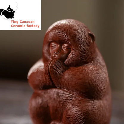 Yixing Handmade Purple Clay Tea Pet Chinese Monkey King Statue Ornaments Tea Figurine Crafts Tea Ceremony Decoration Accessories