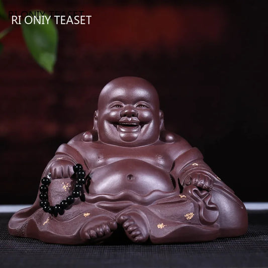 Yixing Handmade Purple Clay Tea Pet Maitreya Buddha Statue Figure Ornaments Sculpture Crafts Chinese Zisha Tea Set Decoration