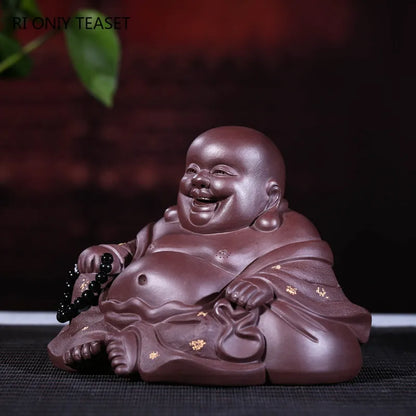 Yixing Handmade Purple Clay Tea Pet Maitreya Buddha Statue Figure Ornaments Sculpture Crafts Chinese Zisha Tea Set Decoration