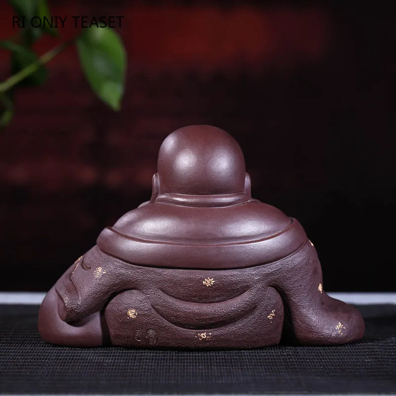 Yixing Handmade Purple Clay Tea Pet Maitreya Buddha Statue Figure Ornaments Sculpture Crafts Chinese Zisha Tea Set Decoration